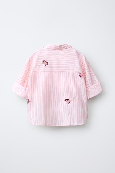 SEQUINNED FLORAL STRIPED SHIRT AND TOP - Pastel pink by Zara - Image 2