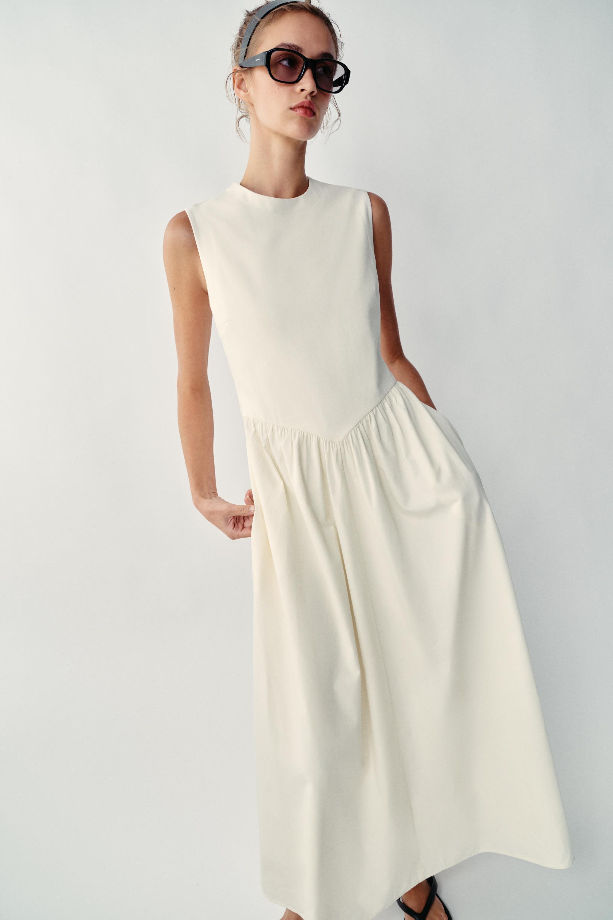COMBINATION MIDI DRESS — Ecru