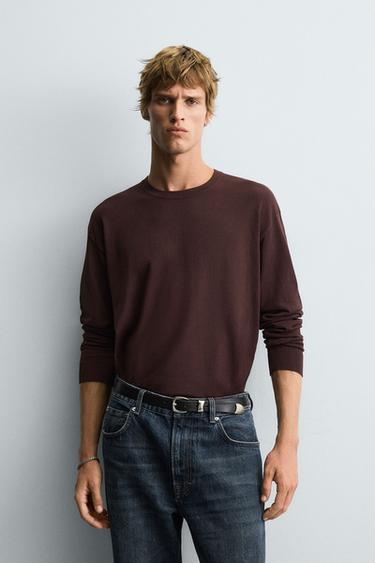 TEXTURED REGULAR FIT SWEATER - Aubergine by Zara