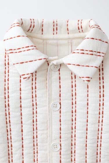 EMBROIDERED STRIPED QUILTED JACKET - Ecru / Maroon by Zara - Image 2