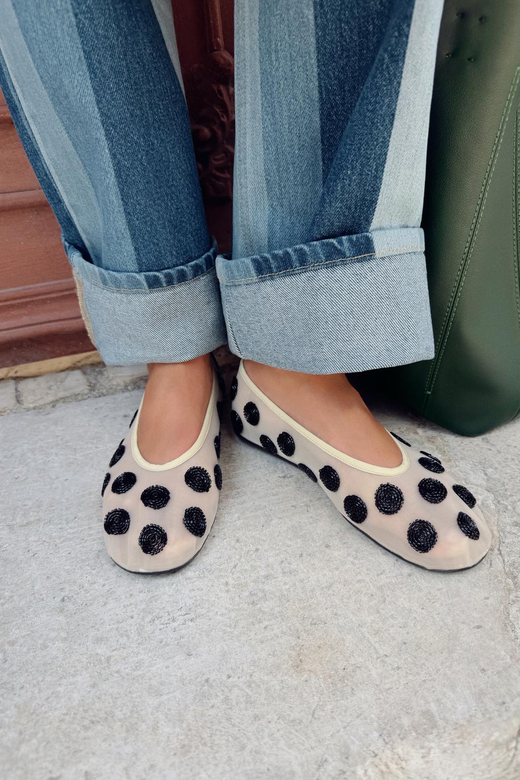 Printed Beaded Ballet Flats