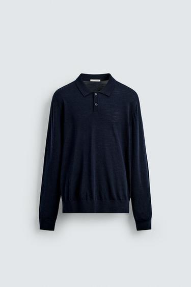 100% WOOL KNIT POLO SHIRT - Navy blue by Zara