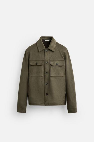 Zaras SKJORTJACKA MED MOCKAEFFEKT - Oliv