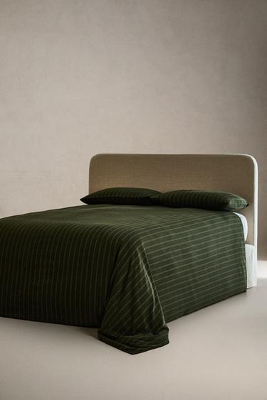 HOUSSE DE COUETTE COTON ET LIN RAYURES NOËL - Vert de Zara - Image 1