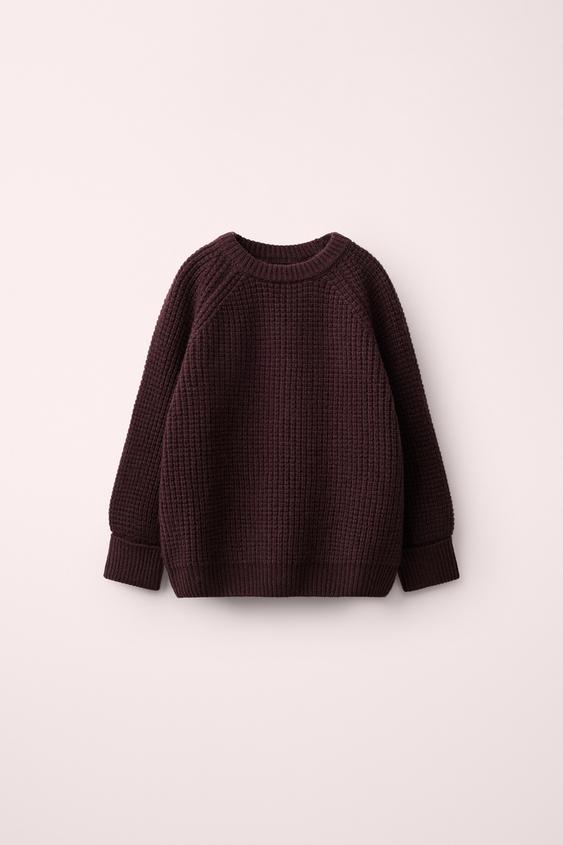 CREATED BY CARAMEL LONDON X ZARA 100% WOOL WAFFLE-KNIT JUMPER - Dark burgundy by Zara - Image 0