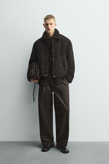 Zara VELOUR PLAID TEXTURED JACKET - Black / Brown - Image 0