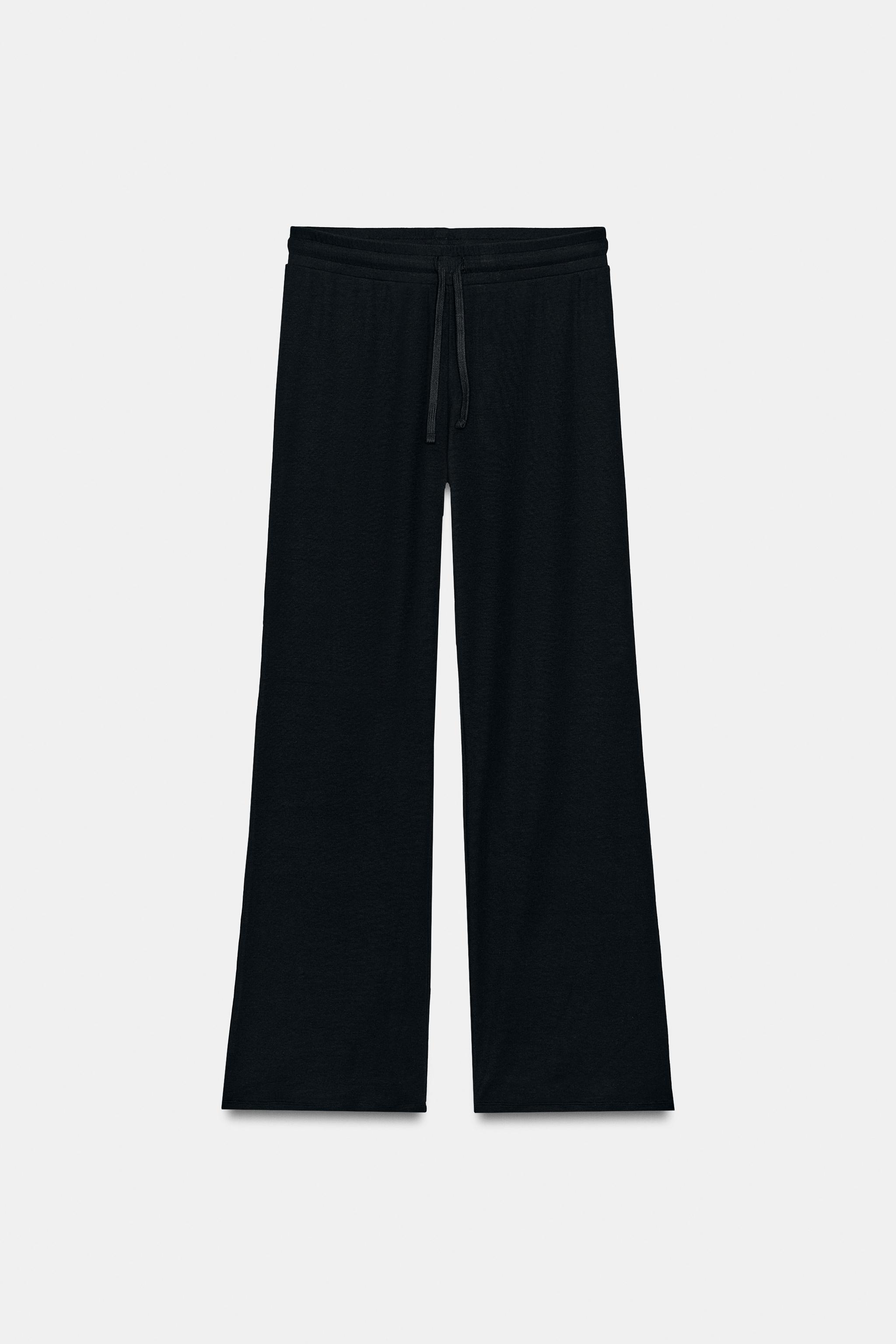 RIBBED STRAIGHT LEG PANTS — Black