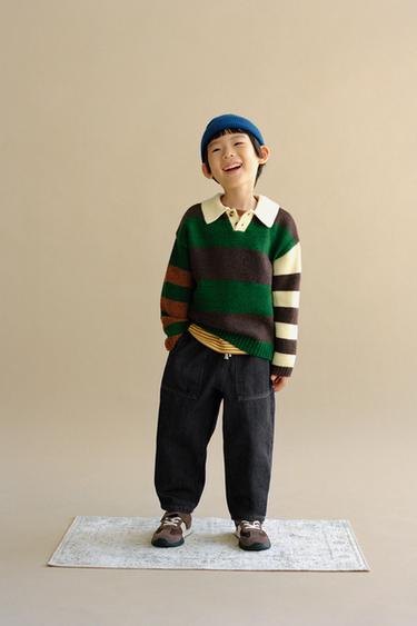 STRIPED KNIT POLO SHIRT - Brown / Green by Zara