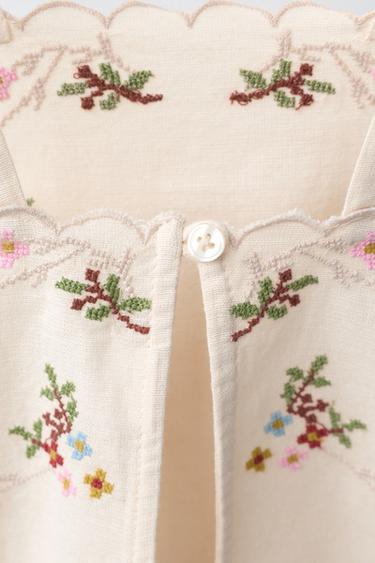EMBROIDERED CROSS-STITCH TOP WITH COTTON AND LINEN - Sand by Zara - Image 3