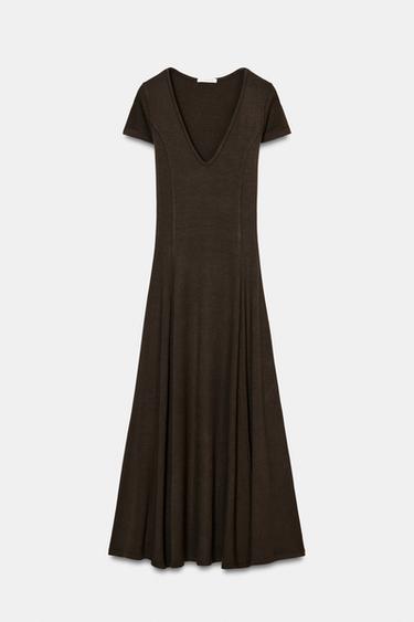 LONG RIBBED DRESS - Brown by Zara - Image 3