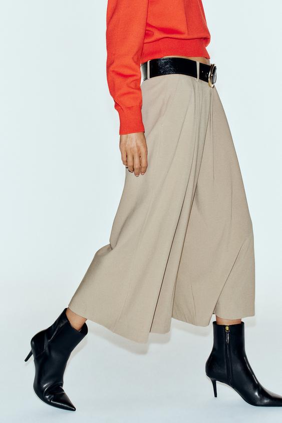 PLEATED CULOTTES WITH BELT - Sand by Zara - Image 5