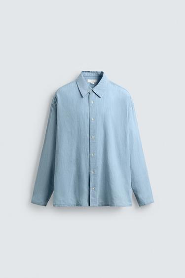 ÁO SƠ MI VẢI DENIM NHẸ - Màu xanh nhạt từ Zara