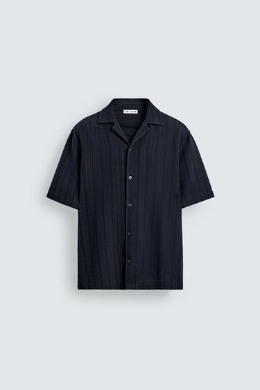 Zara 幾何提花襯衫 - 海藍色