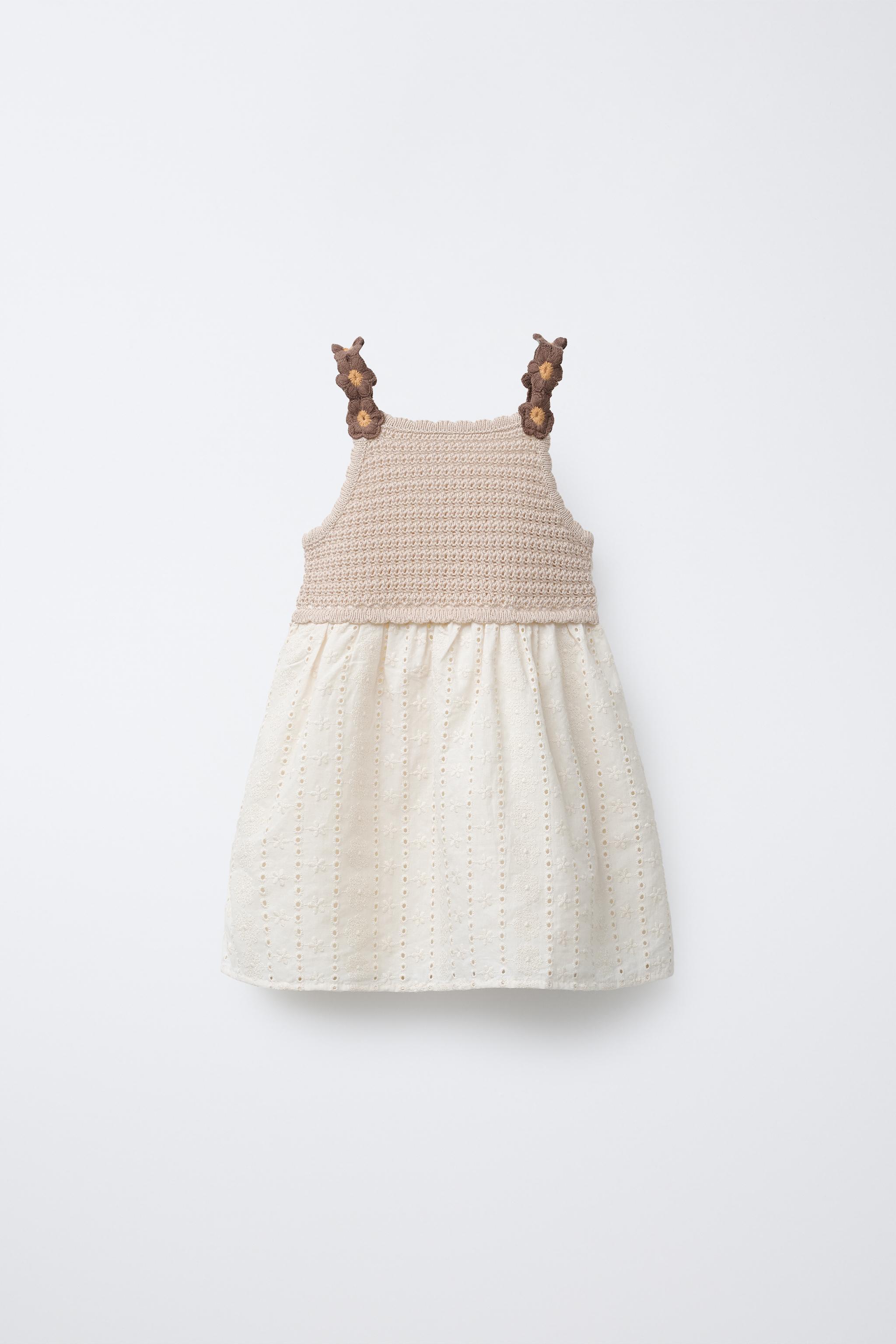 COMBINED KNIT DRESS WITH CROCHETED FLOWERS - Ecru | ZARA