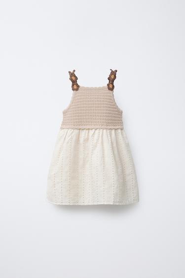 Zara COMBINED KNIT DRESS WITH CROCHETED FLOWERS - Ecru