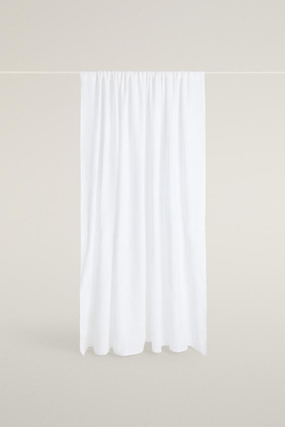 DOUBLE WIDTH LINEN CURTAIN WITH MEDIUM OPACITY - White by Zara - Image 0