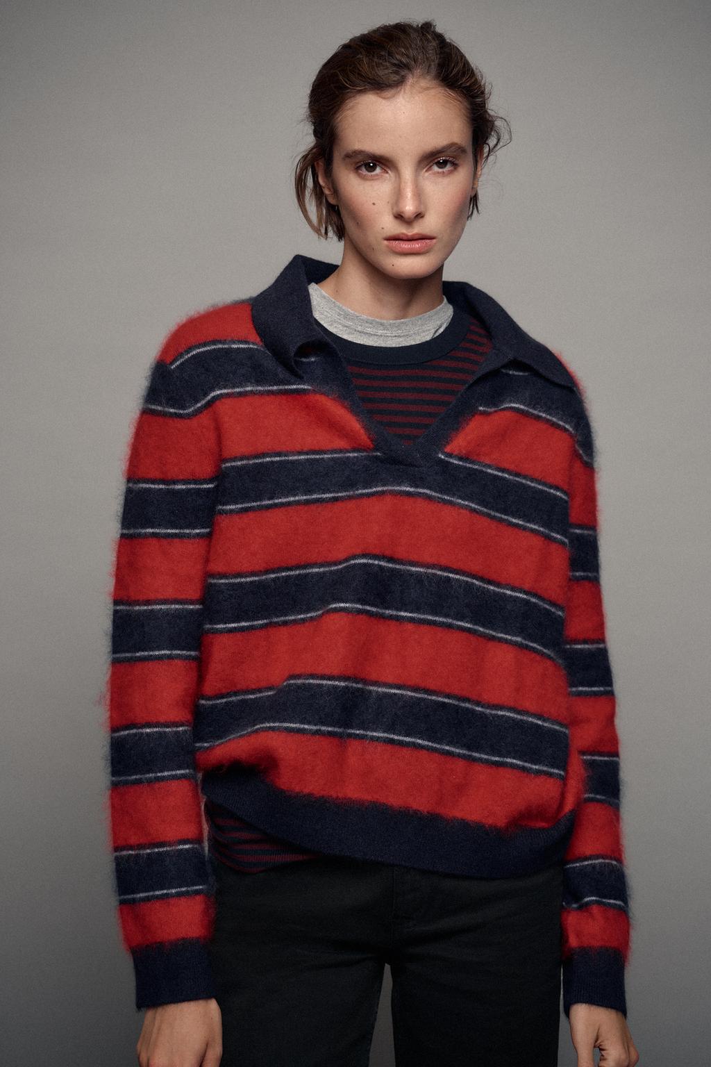 STRIPED 100% WOOL POLO JUMPER