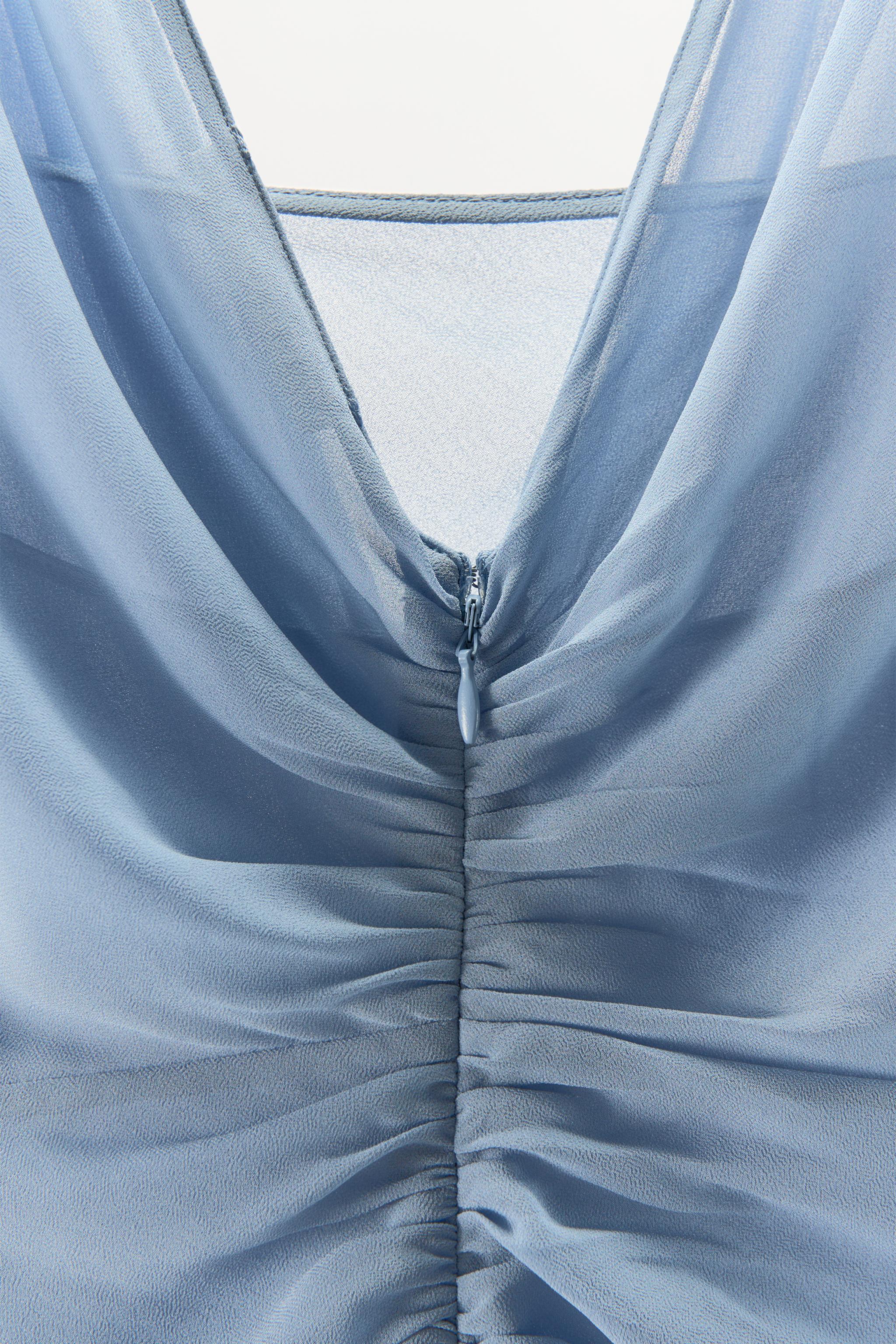 ZARA ジョーゼット ドレープワンピース 5919/601 GEORGETTE DRAPED DRESS - Light blue | ZARA United States