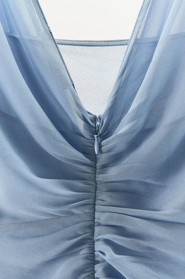 GEORGETTE DRAPED DRESS - Light blue by Zara - Image 4