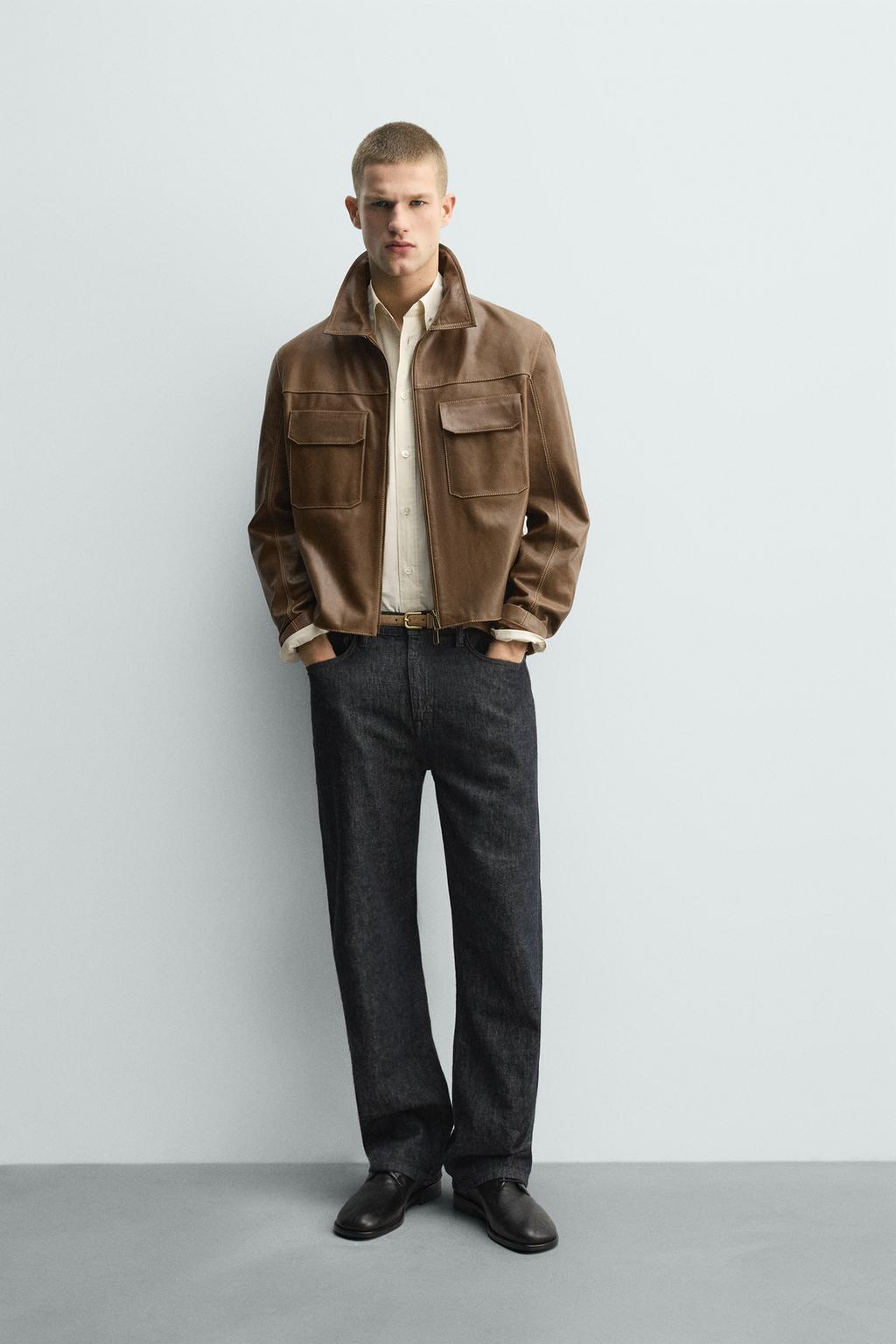 ZARA TOPSTITCHED LEATHER JACKET