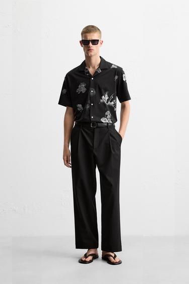 FLORAL PRINT STRETCH SHIRT - Black by Zara - Image 0