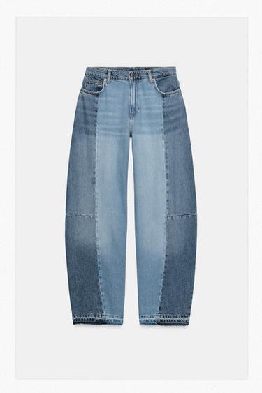 ZW COLLECTION MID-WAIST PATCHWORK BARREL JEANS - Blue by Zara