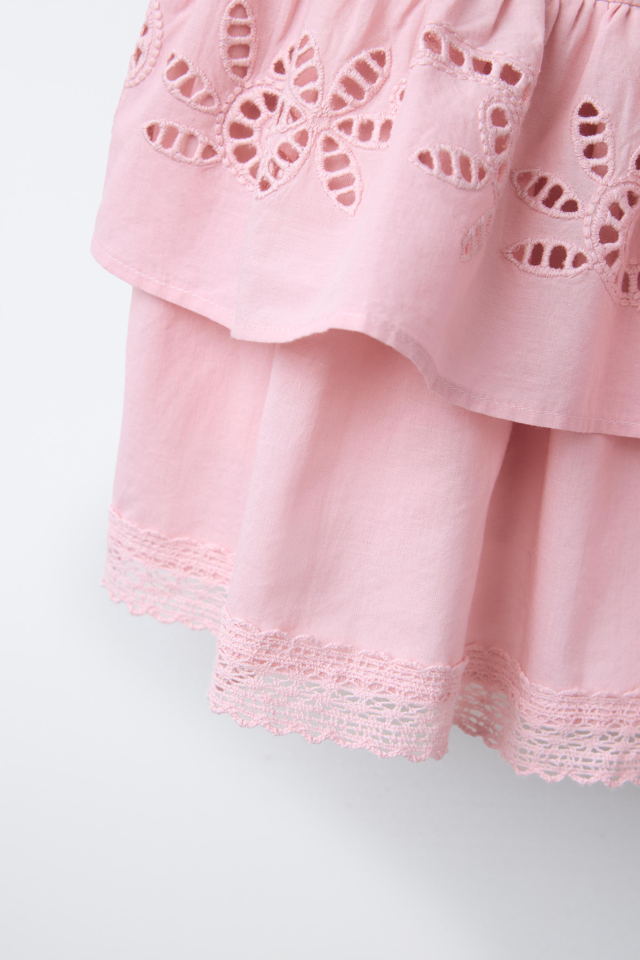 刺繍とレースのフリルスカート - パステルピンク | ZARA Japan