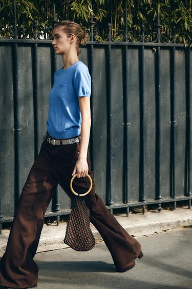 HAUT EN MAILLE UNIE À MANCHES COURTES - Bleu de Zara - Image 3