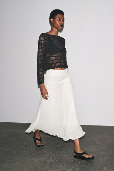 Zara POINTELLE KNIT CROP SWEATER - Black - Image 0