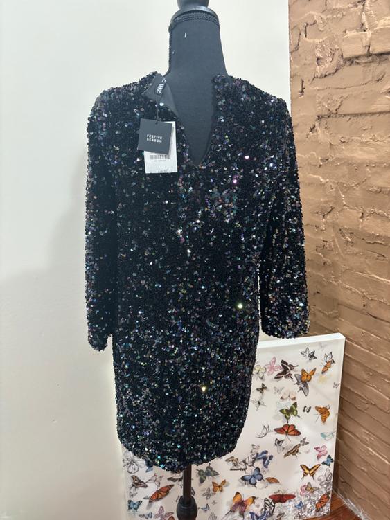 zara black sequin dress MINI SECOND HAND SN-CORE neckline and thin straps princess cut dress with Color:Dark Turquoise