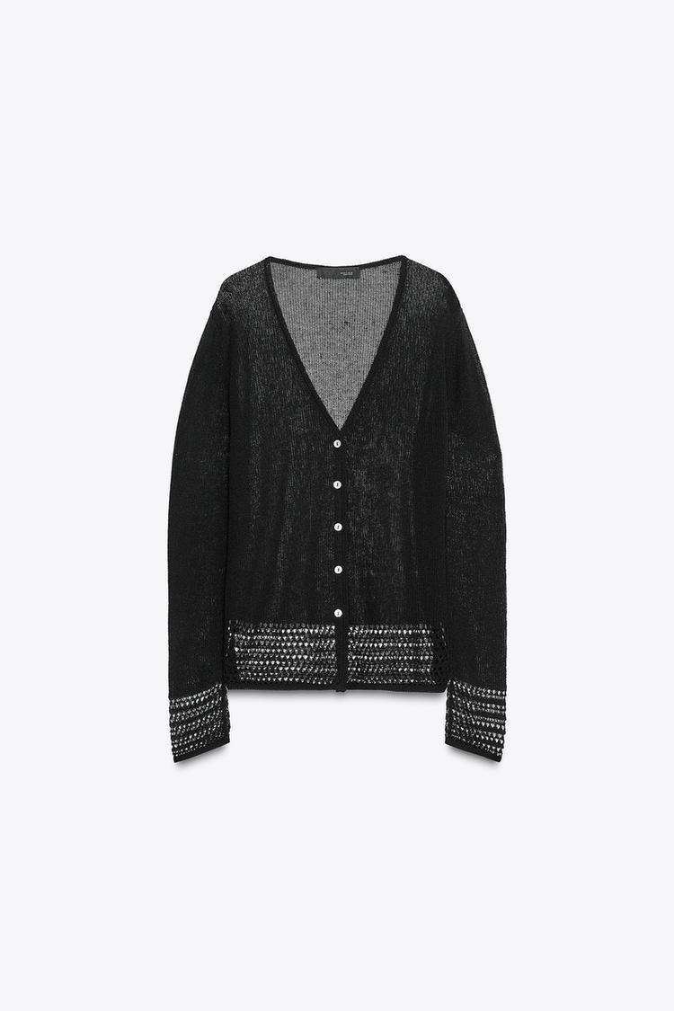 POINTELLE KNIT CARDIGAN Black ZARA India