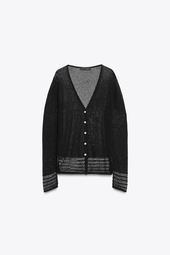 POINTELLE HEM KNIT CARDIGAN