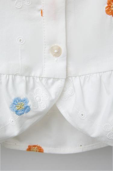 CHEMISE EN POPELINE À FLEURS BRODÉES - Blanc cassé de Zara - Image 3
