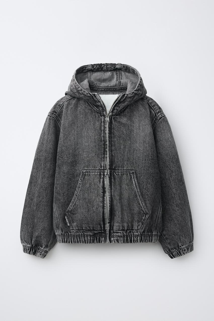 フード＆ラベル付きデニムジャケット - グレー | ZARA Japan / 日本