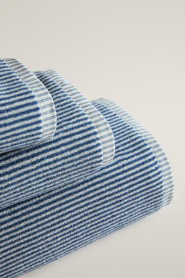 STRIPED COTTON BATH TOWEL — Dusty blue 2