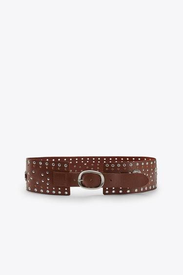 Zara LEATHER BELT WITH FLORAL DETAIL - Brown