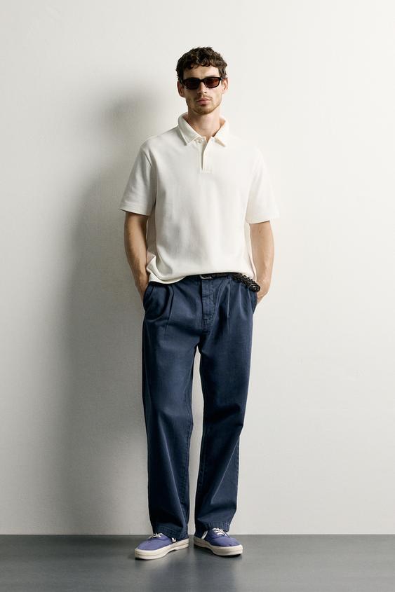 Zara WAFFLE TEXTURED POLO SHIRT - Ecru - Image 0
