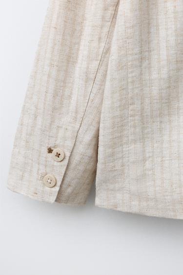 STRIPED LINEN BLEND BLAZER - Light beige by Zara - Image 3