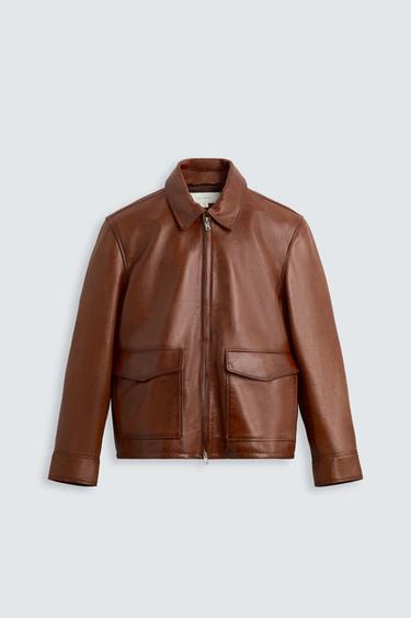 CAZADORA PIEL LAVADA - Marrón de Zara