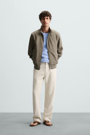Zara 100% LINEN BOMBER JACKET - Light khaki - Image 0