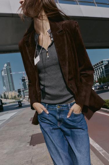 100% LEATHER STRAIGHT BLAZER - Brown de Zara - Image 1