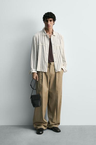 EMBROIDERED STRIPED FLUID OVERSHIRT - Ecru by Zara - Image 0