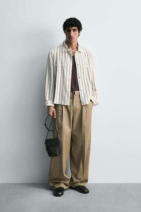 FLUID STRIPED EMBROIDERED OVERSHIRT