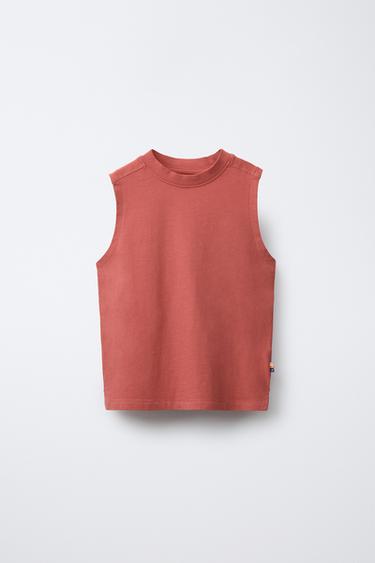 Zara PLAIN SLEEVELESS T-SHIRT WITH TAG - Brick