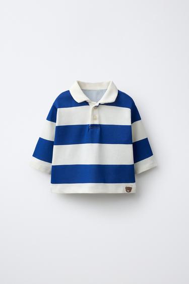 STRIPED LABEL POLO SHIRT - Blue/White by Zara - Image 0