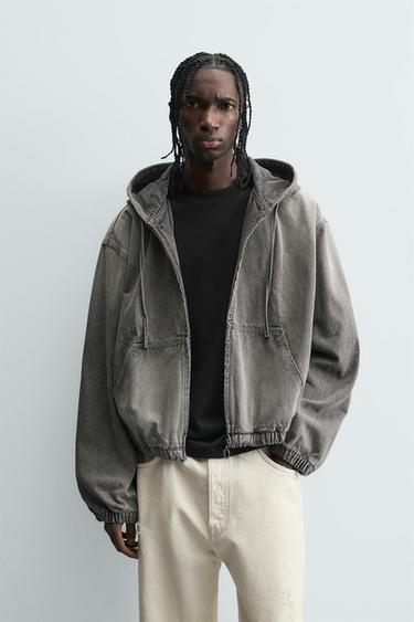 CAZADORA LAVADA CAPUCHA - Gris de Zara