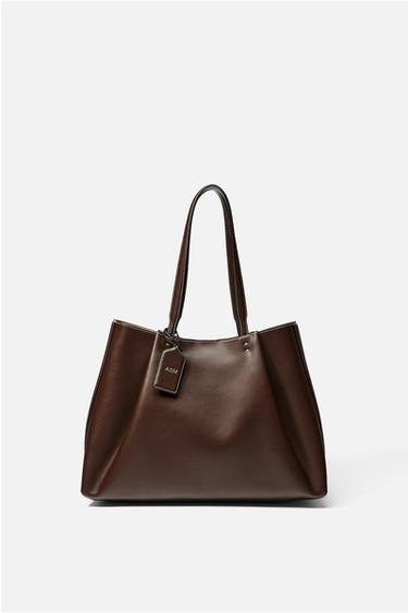BOLSO SHOPPER PINZAS - Chocolate de Zara