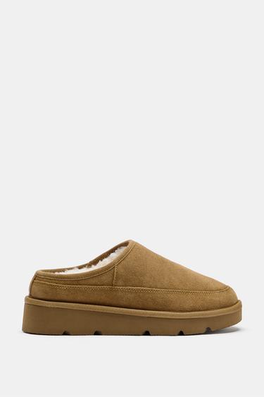 FAUX SHEARLING LEATHER MULES — Brown 1