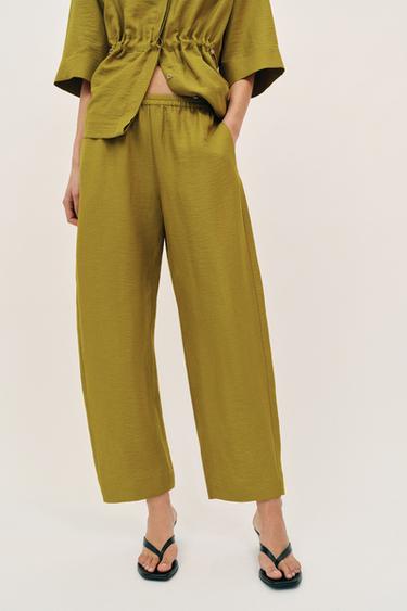PANTALÓN BARREL CON LINO SET - Aceite de Zara