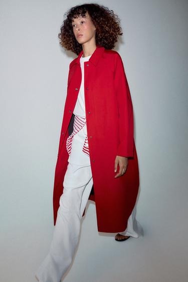 Zara ZW COLLECTION LONG TRENCH COAT - Red